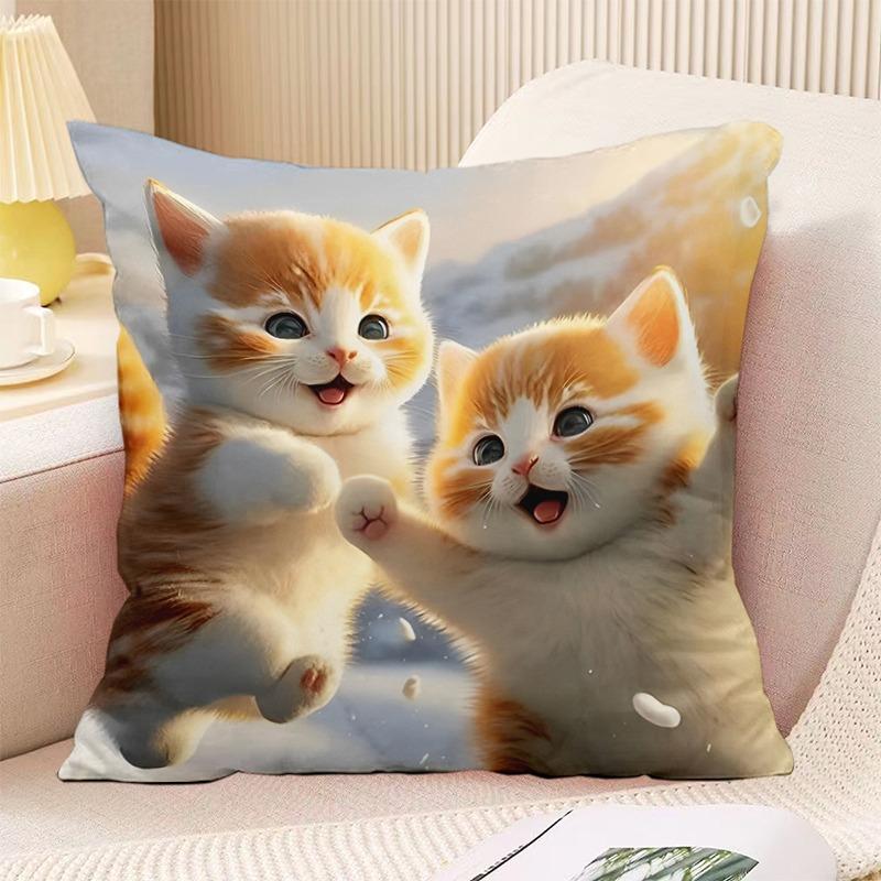 Couple Cat Print Decorative Pillowcase Bedroom Living Room Square Cushion Pillowcase