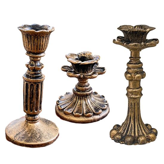 Vintage Candlestick Holder Retro Taper Candle Holder Nostalgic Floral Resin Candle Stand for Wedding Anniversary Table Centerpiece Fireplace Home