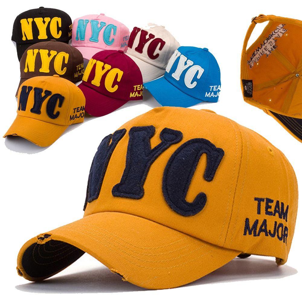 Broken Hole NYC Embroidery Baseball Cap Adjustable Cotton Washed Snapback Baseball Cap Hip-hop Distressed Faded Cap