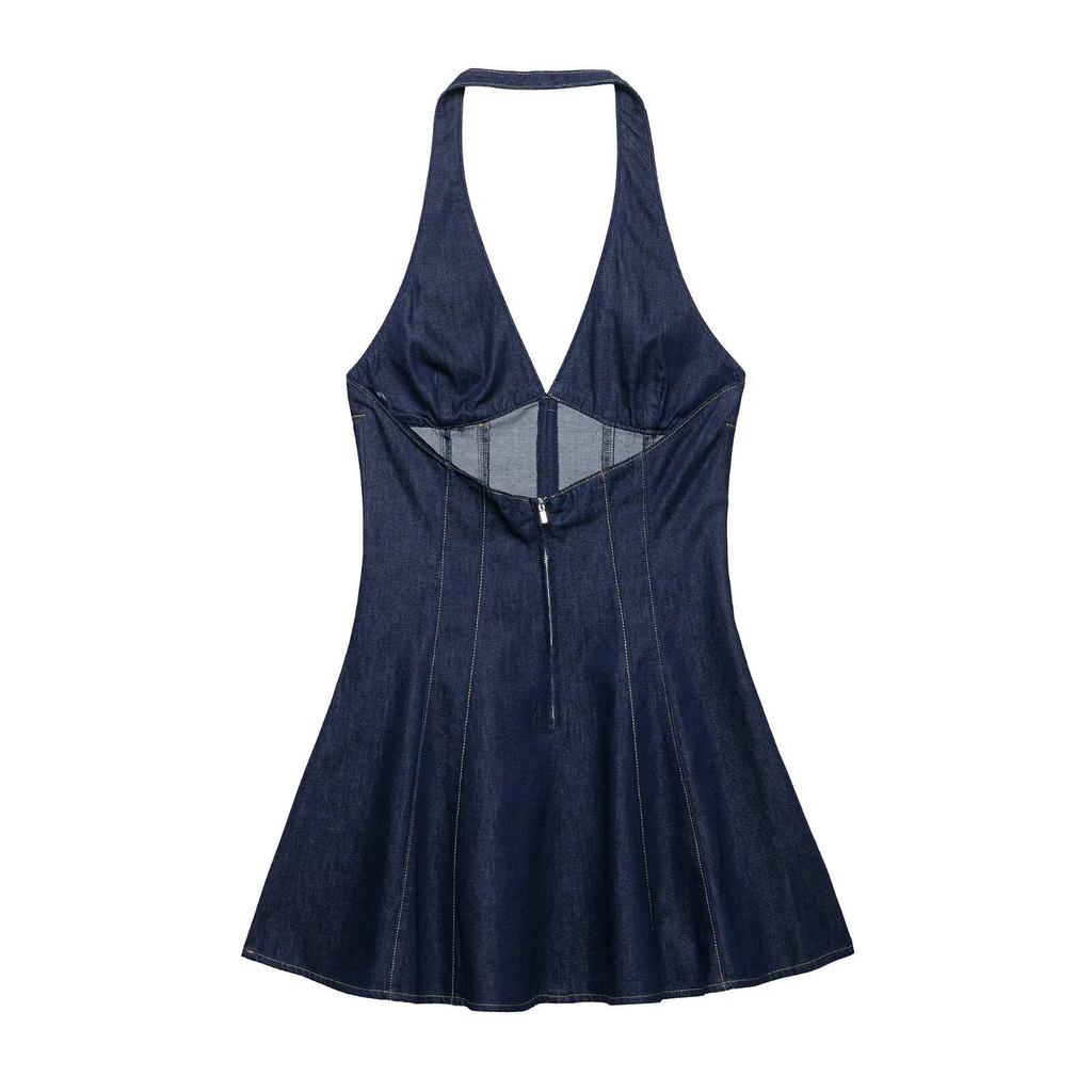 2025 Spring Women's European & American Style Denim Spaghetti Strap Short Dress