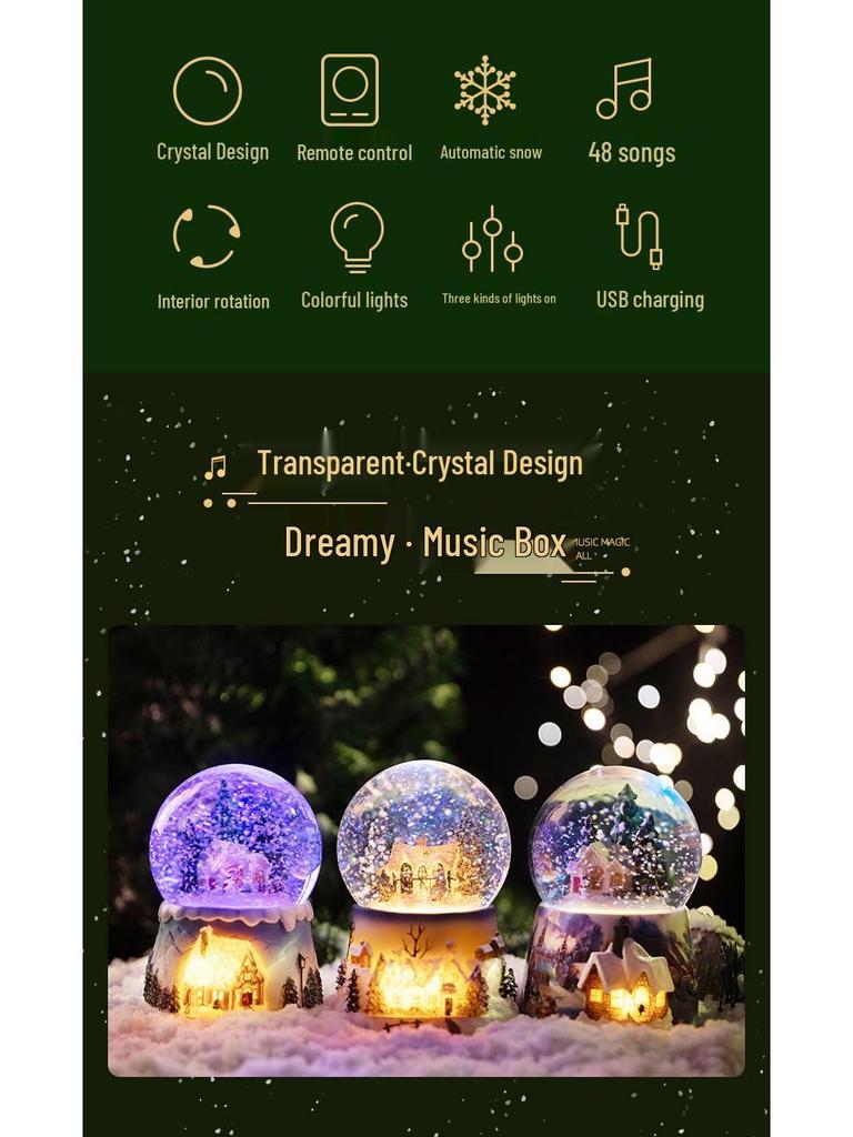 Castle In the Sky Crystal Music Box: Glowing Snowfall Ornament for Christmas & Children's Day