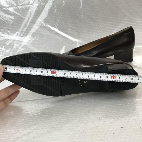 USED/Made In Japan TRUSSARDI High-Quality Leather Low Heel Pumps 23.5 Dark Brown