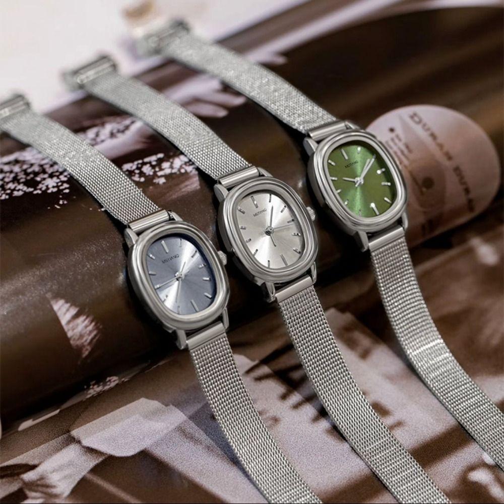 Simple Oval Dial Women's Watch Stainless Steel Green Ladies Wristwatches Purple Quartz Watch Gifts