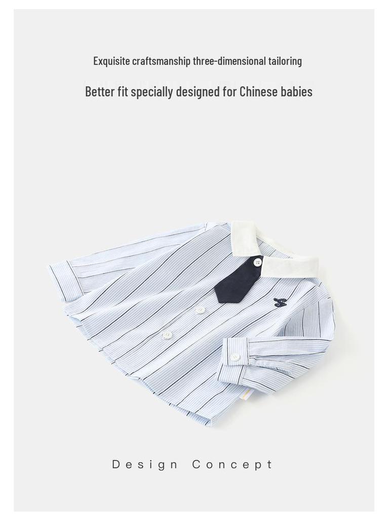 DUUDUU 2025 Streifen: Frühlingsoutfit im koreanischen Stil für Kleinkinder - Jungenhemd und Hosen-Set.