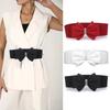 Adjustable Buckle Elastic Bow Belt Solid Color Rhinestone Stretch Belt  Dress Coat Accessories
