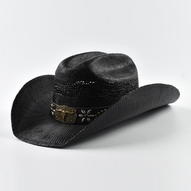New Men's Women's Western Cowboy Straw Hat Vintage Curled Brim Gentleman Lady Cowgirl Jazz Hat·Outdoor Sunshade Hat