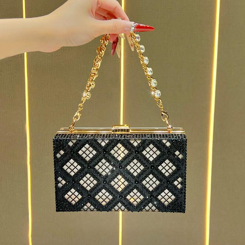 2026 Fashion Designer Women's Diamond Embedded Evening Box Bag Luxury Wedding Bride Handbag High End Party Dress Crossbody Bag