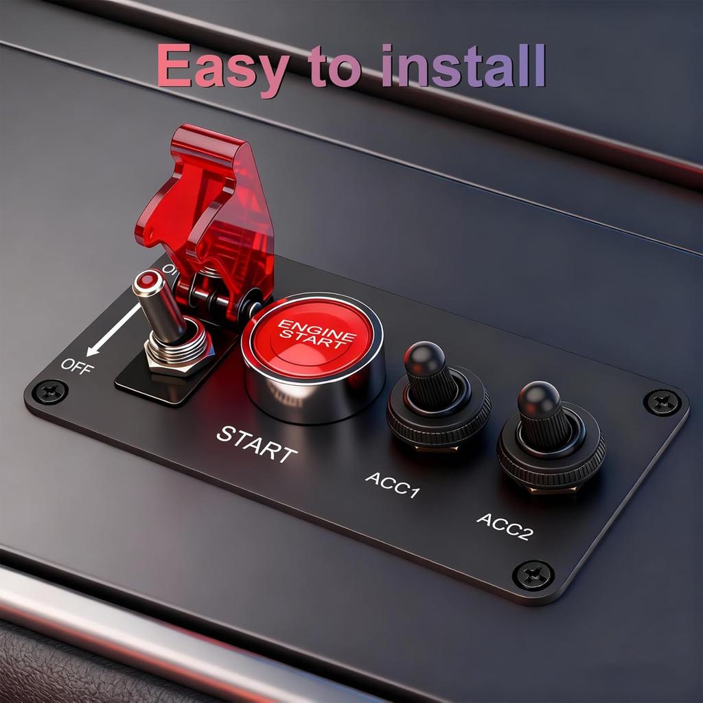 12V Ignition Switch Panel, 4 in 1 with Engine Push Button Toggle Switches, with 12AWG Relay Kit for RV Truck Racing Car Boat Marine Trailer
