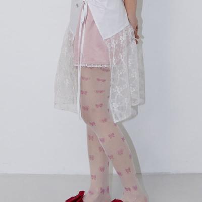 Fakiii Pink Ribbon Pixel Tights (20D)_WHITE