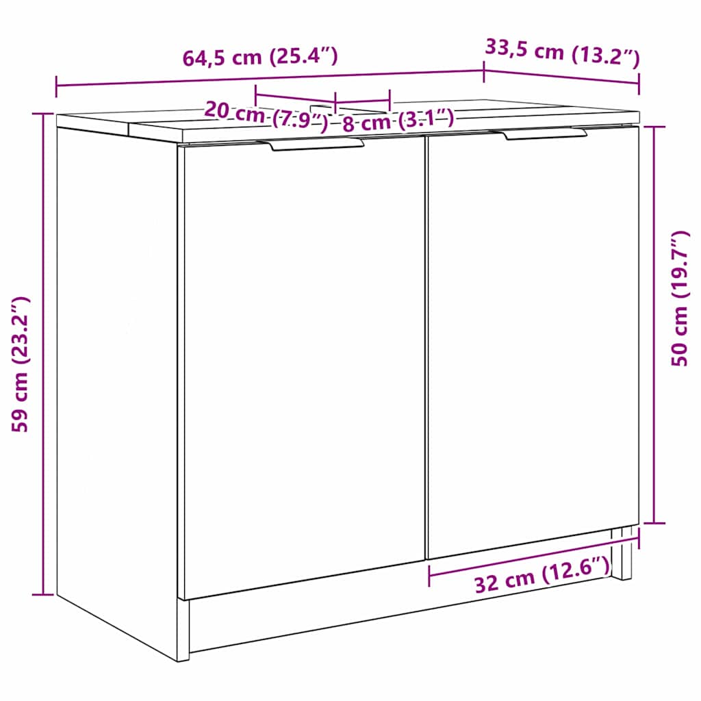 Bathroom Cabinet Black Oak Look 64.5 x 33.5 x 59 cm