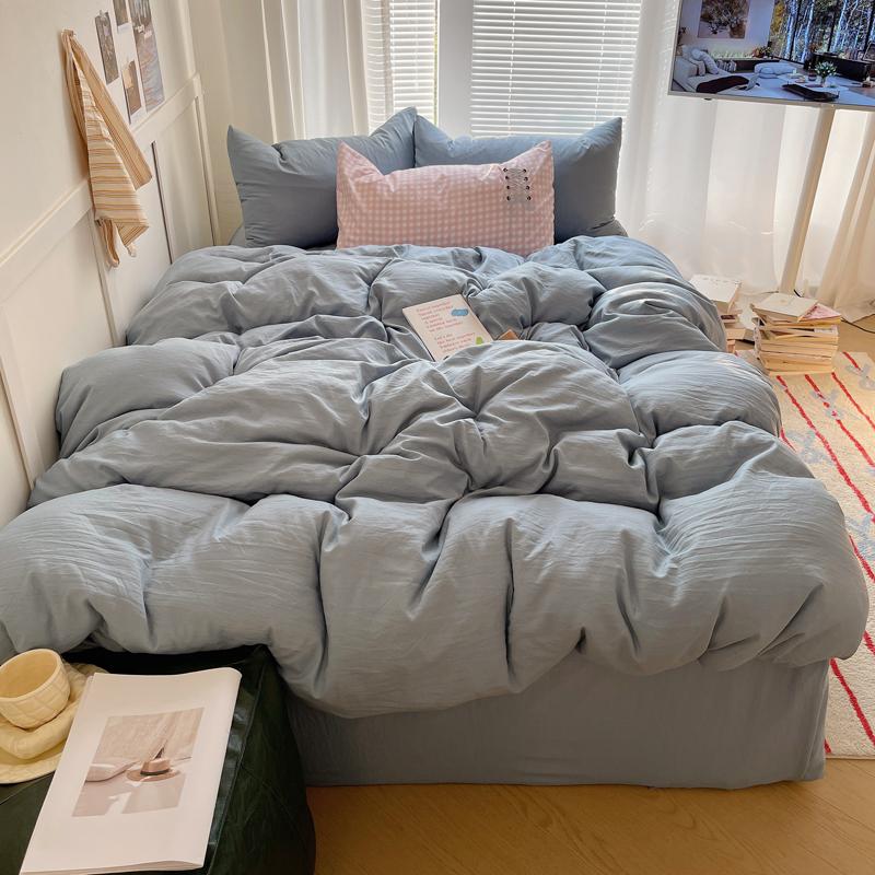 Solid INS Style Bedding Set For Adults Kids Pink Cotton Fitted Flat Sheet With Pillowcases Colorful King Queen Full Size