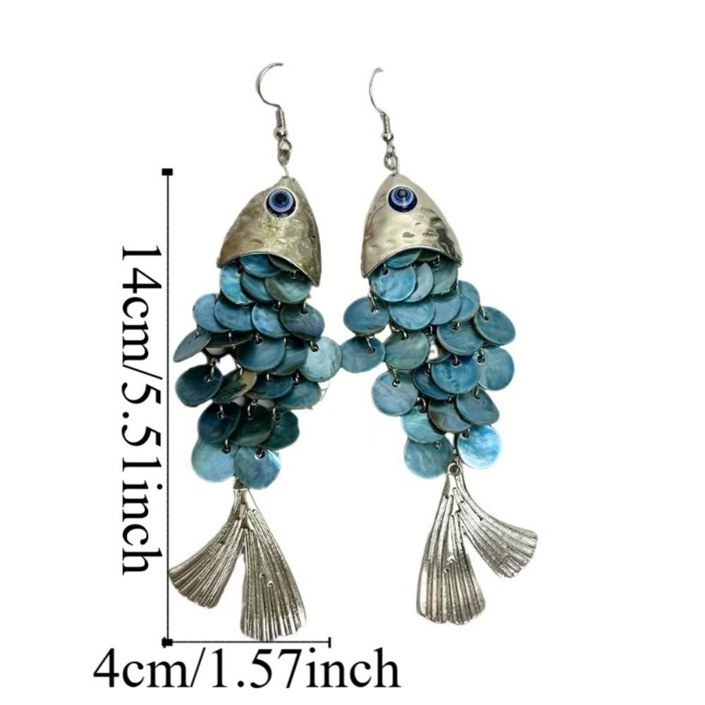 Personality Fish-shaped Earrings Scaly Dangle Earrings Imitation Shell Tassel Earrings  Festival