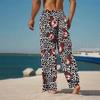 Men Black Base Rainbow Gradient Leopard Print Drawstring Straight Trousers With Side Pockets Eye Catching Bottoms
