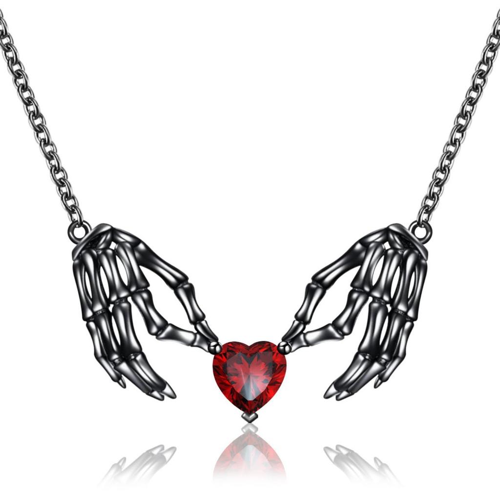 Retro Fashion Design Exaggerated Punk Style Personality Dark Red Love Ghost Claw Pendant Necklace for Men and Women