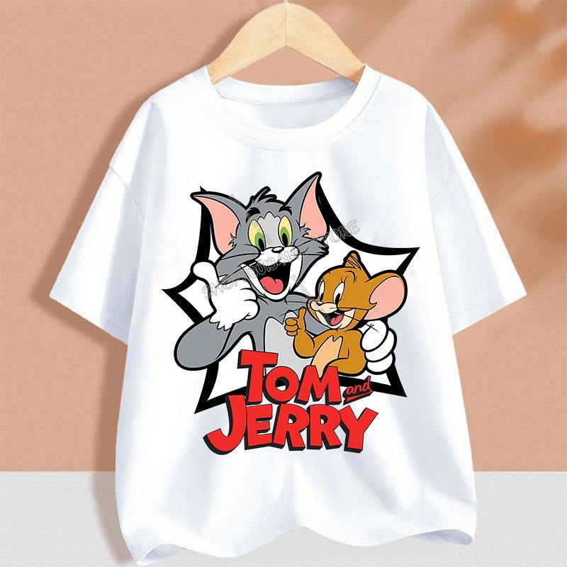 T-shirt for Children Cartoon Partern Tee Top Round Collar Clothing Black White