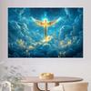 1 golden cross wing and cloud candle religious background cloth - Baptism decoration, party background