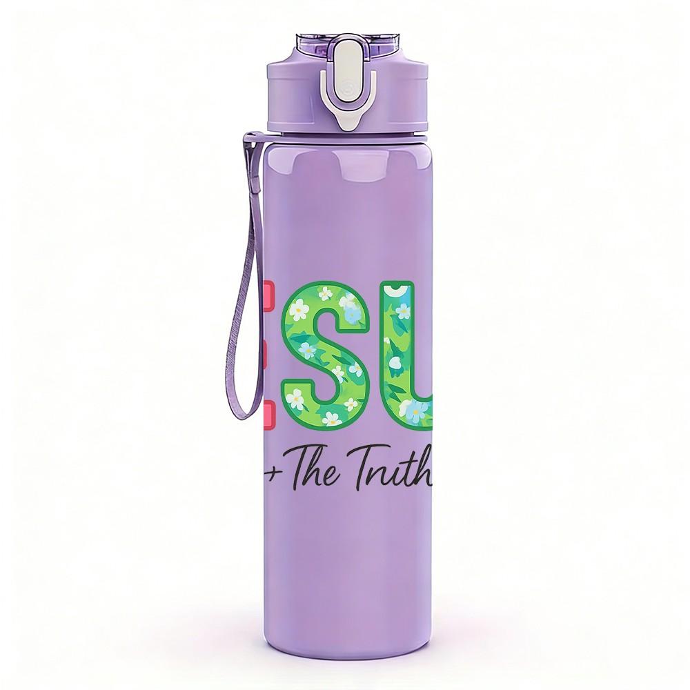 1PC Jesus Faith Three Words 750ml Color Plastic Sports Water Bottle Leakproof Flip Straw Lid Suitable for Sports Office Home Use