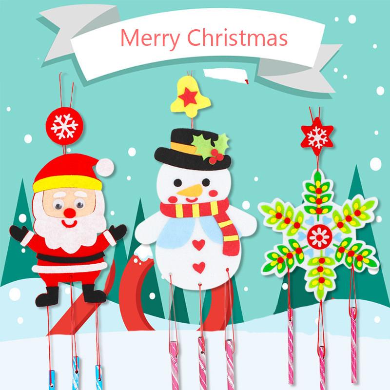 6 Stück DIY Weihnachtsdekoration Handwerk Basteln Spielzeug für Kinder Cartoon Handgemacht 3D Windspiele Windglocke Hängende Aufkleber Geschenke