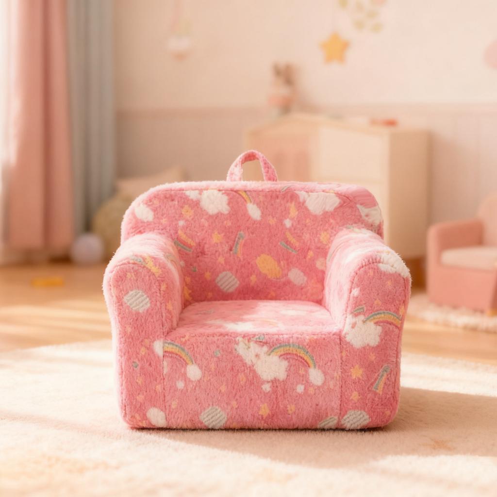 Children's Sofa, Kids Couch with Carrying Handle and Side Pockets, Kids Foam Chair, Toddler Armchair, Lightweight Kids Sofa Chair, Pink Rainbow