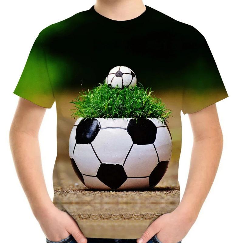 Summer Round Neck Football Pattern 3D Printed Top Fashionable Casual Short Sleeved Children's Boy T-shirts
