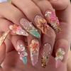 European Spring/Summer Long Pointed 3D Floral Pearl Embellished Wearable Nail Tips Set