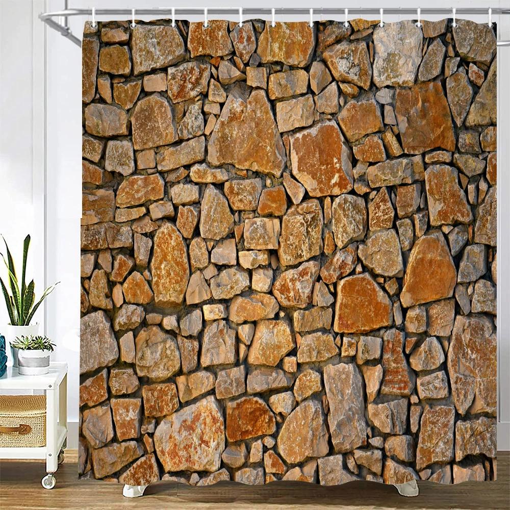 Stone Wall Painting Shower Curtain Bathroom Curtain Polyester Fabric Art Shower Curtains Restroom Decor Waterproof With Hooks
