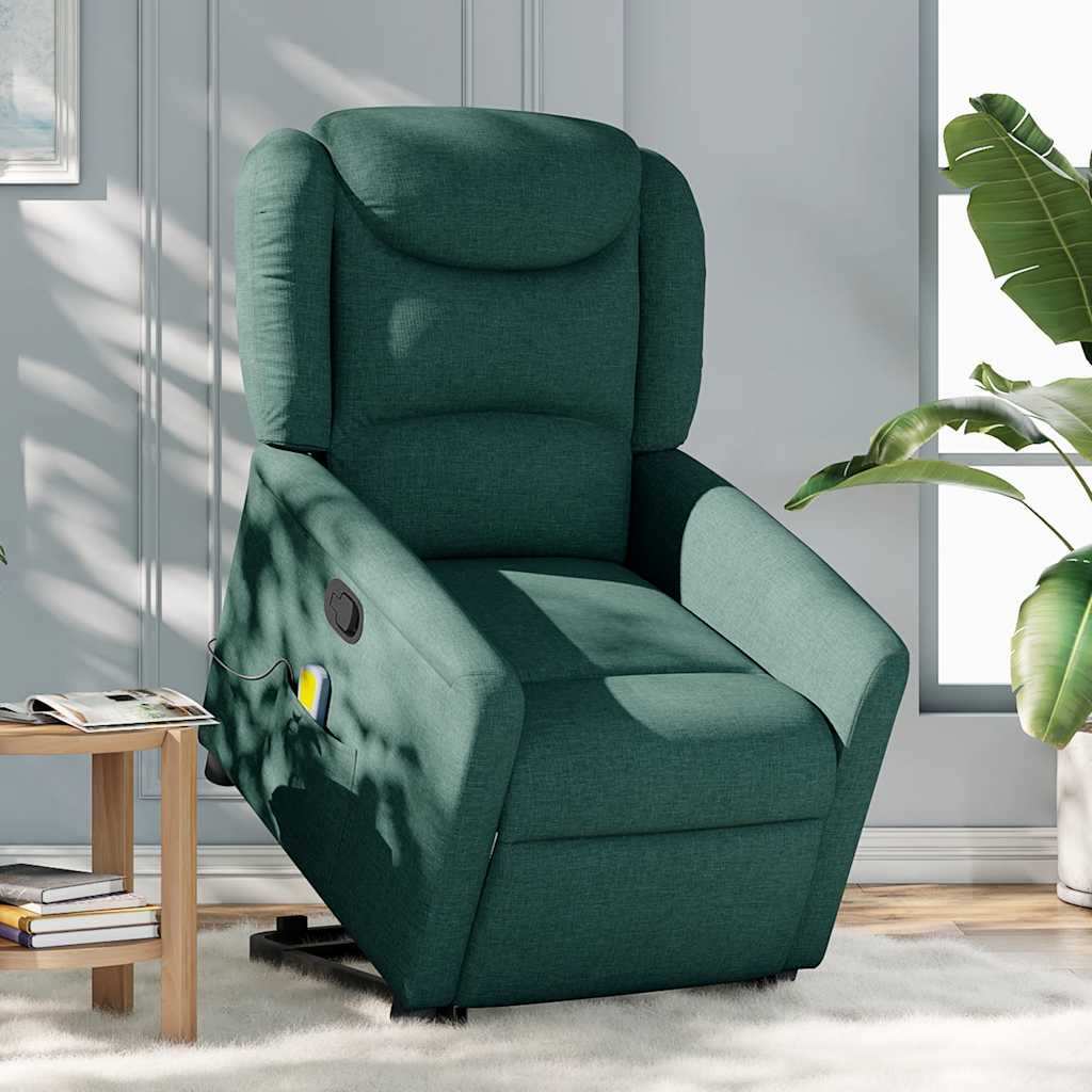 Massage Recliner with Rising Function Dark Green Fabric