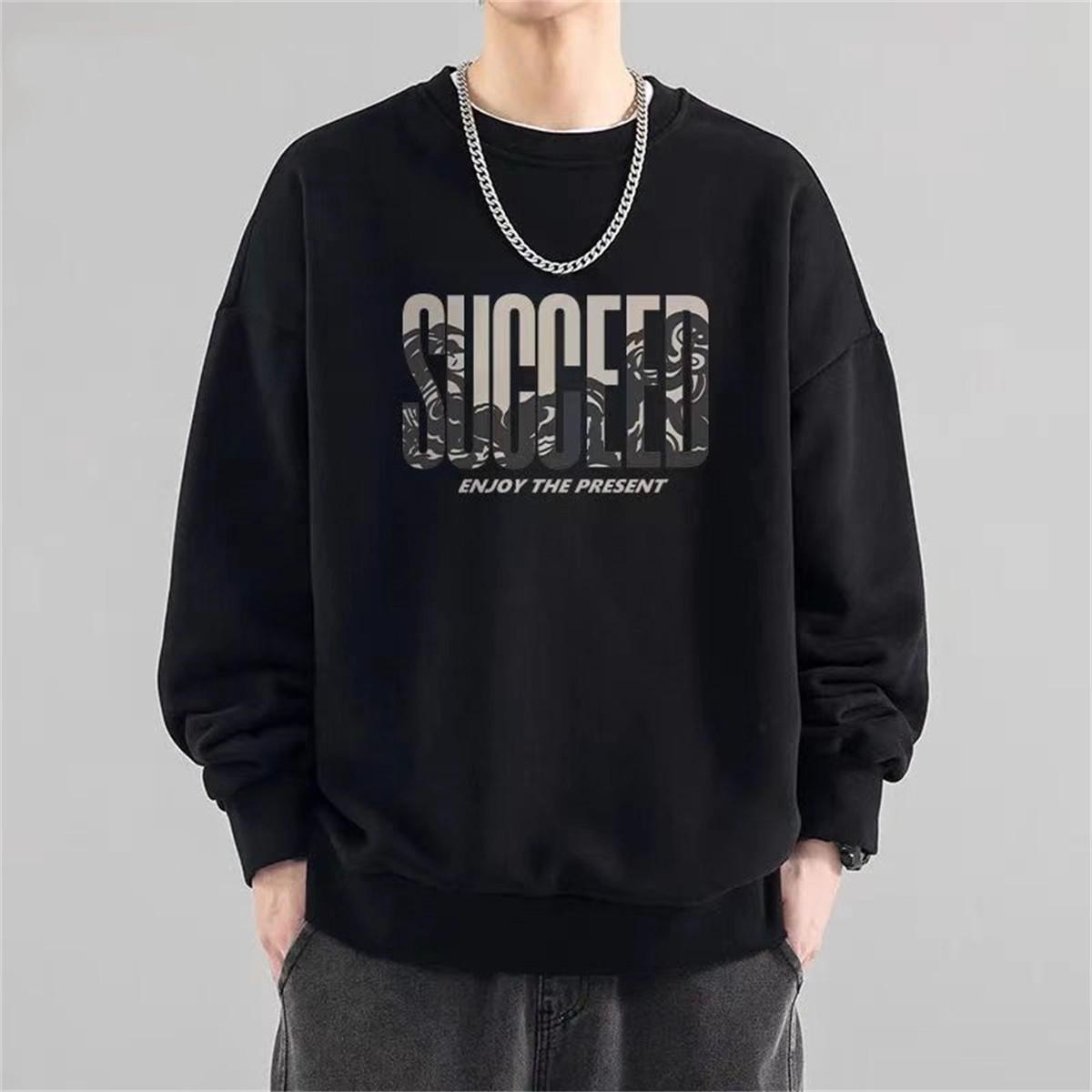 

Trendy Hong Kong-Style Men s Retro Heavyweight Crewneck Fleece Hoodie - Autumn/Winter Loose Fit 5XL (190-210 lbs)
