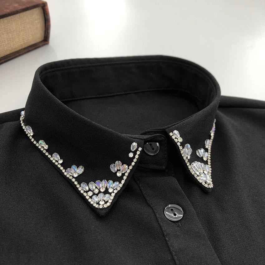 

Элегантный вышитый белый фальшивый воротник для женщин, блузка, свитер, черный съемный полуворотник рубашки, фальшивый воротник, женский галстук с лацканами