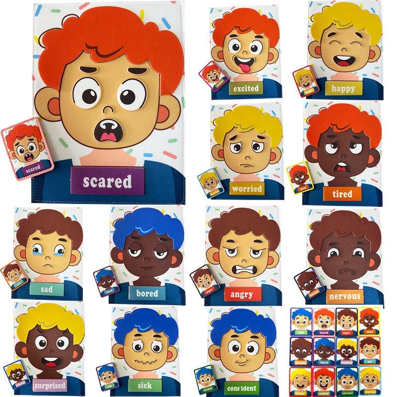 Montessori Emotions Learning Toy - 12 Emotion Cards & DIY Face Puzzle, Educational Game for Kids 3+ Years, Creative Gift for Boys and Girls