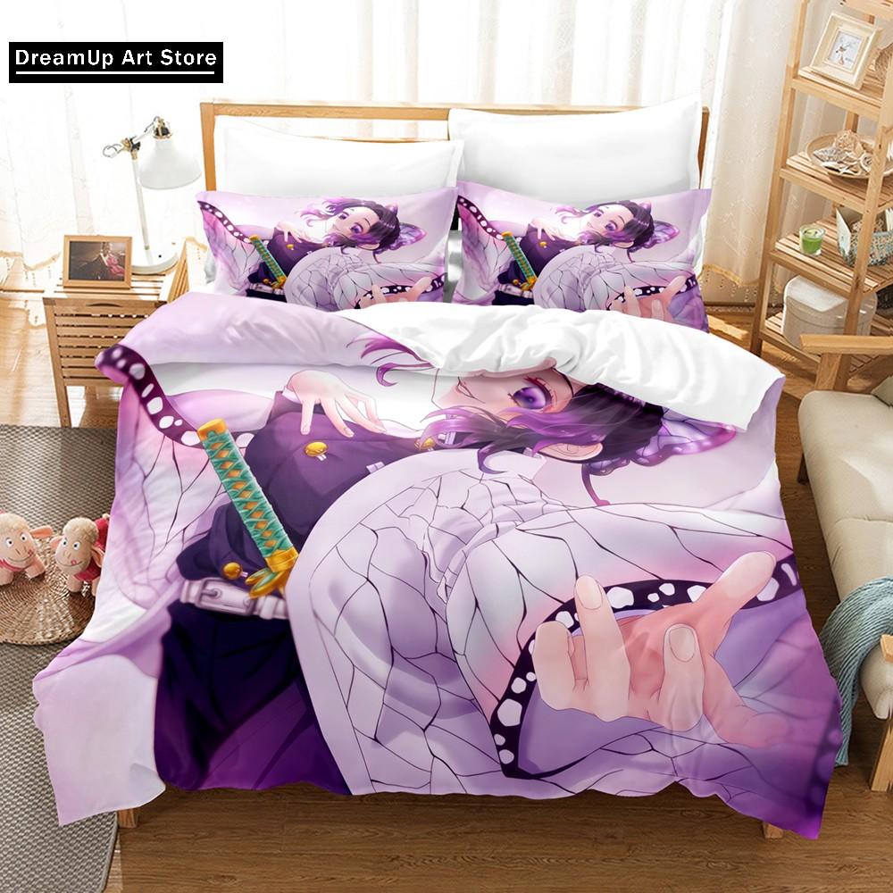 3D Print Kochou Shinobu Anime Demon Slayer Bedding Set Cute Quilt Cover Bed Cover With Pillowcase Twin Single Queen King Size