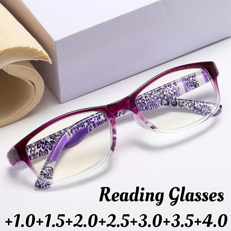 Women'S New Fashion High-Definition Reading Glasses Ultra-Light Square Frame Classic Anti-Blue Light Presbyopia Glasses +3.5+4.0