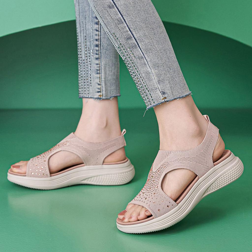 Women'S Sandals Comfy Air Cushion Support Walking Shoes Sweat Knit Slingback Platform Shoe Zapatos Para Mujer Sandalias Planas