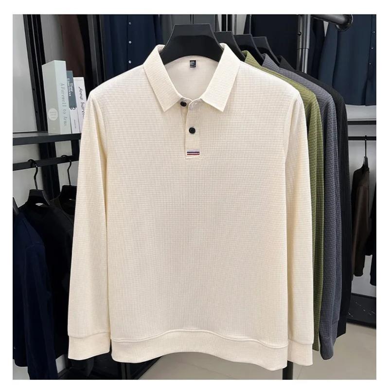 Men's Long Sleeve Polo Shirts Tees & Tops with Fleece Warm Winter Bottom Wear Casual Business T-shirts Hot Sale Autumn Clothing