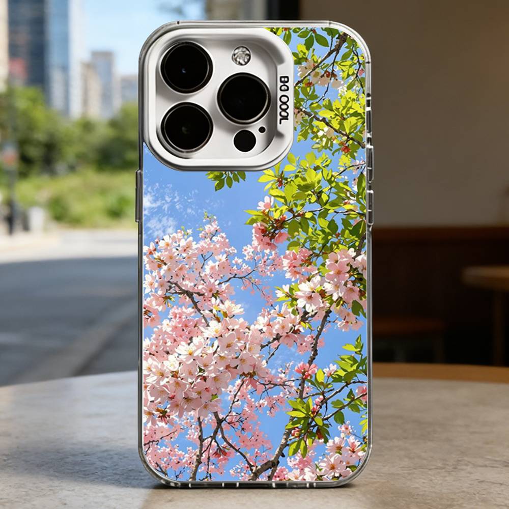 Pink Sakura White Shockproof Phone Case For iPhone 16,15,14,13,12,11,Pro,XS,Max,Plus,Mini,SE