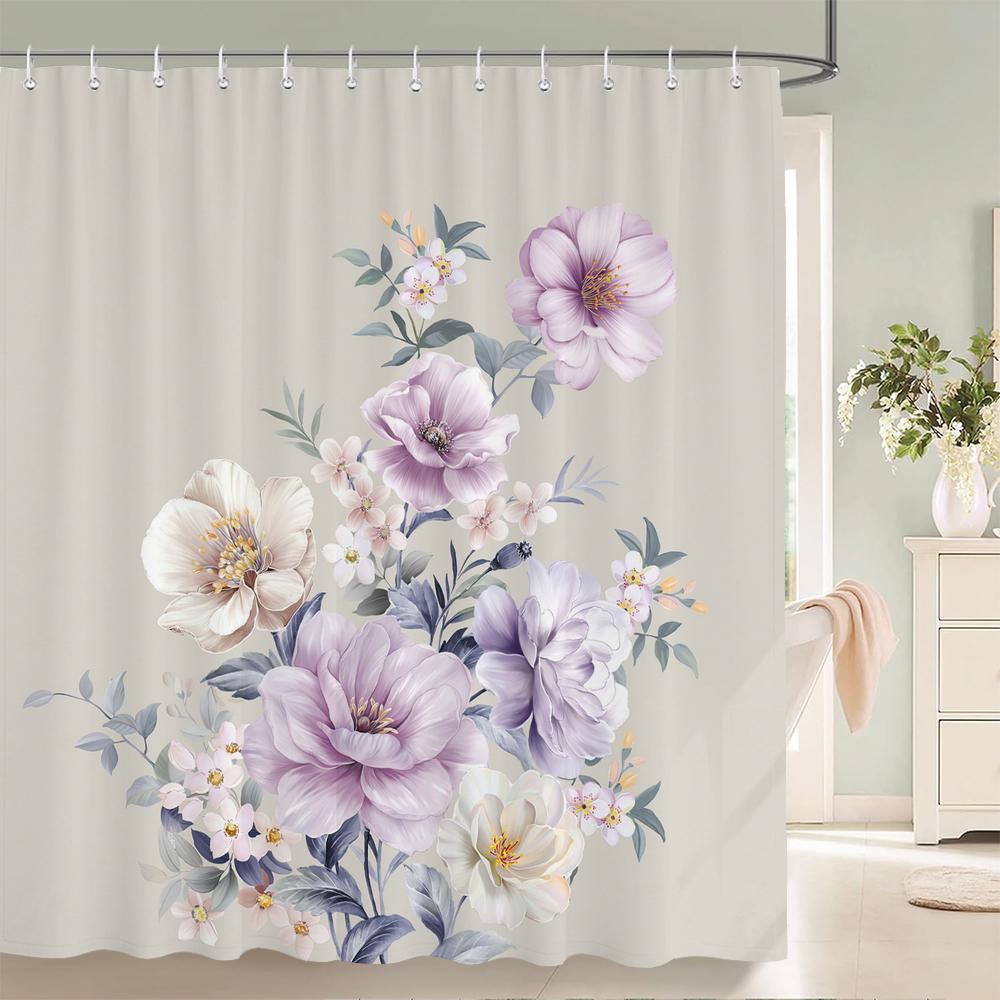 Beautiful Flowers Shower Curtain Bathroom Waterproof Shower Curtain Leaves Plant Printing Curtains for Bath Shower With Hooks