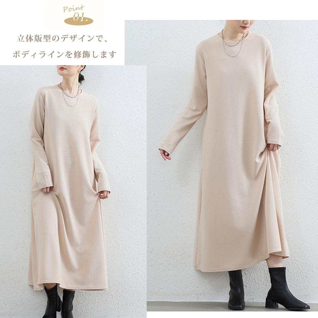 MaadeaNoeTe Long Sleeve Dress with and Round Elegant and Relaxed and Retro Perfect for Going Everyday and and Women's Pockets, A-Line, Neck.