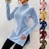 New Women's Velvet Turtleneck Sweater, Slim Fit Split Hem Casual Solid Pullover, Warm Basic Top for Autumn Winter