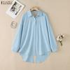 ZANZEA Women Casual Turn Down Collar Loose Backless Long Sleeve Blouse