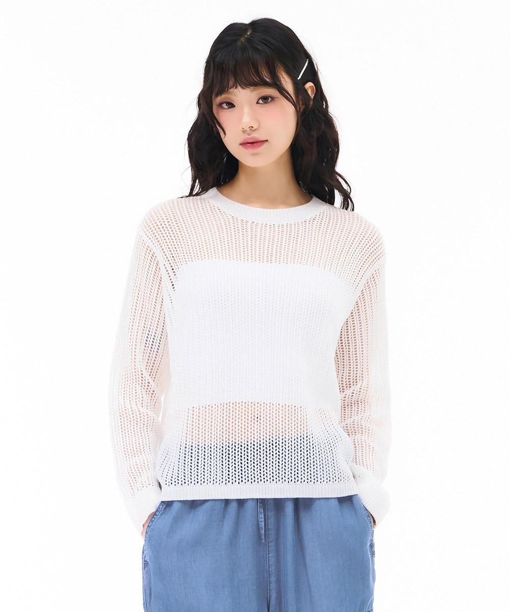 Chase Cult Women S Net Knit Sweater - White White/Fre