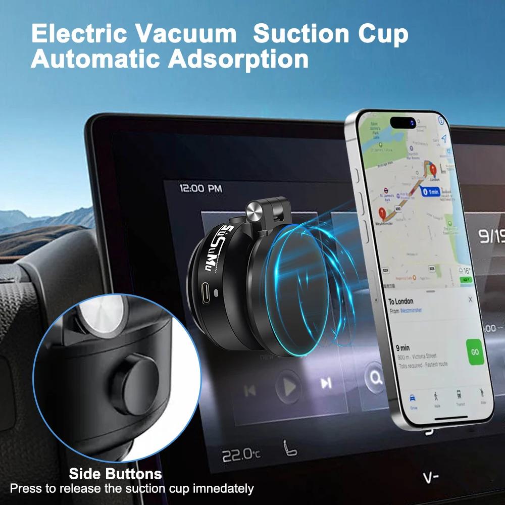 Double Vacuum Sucker Car Phone Holder 360° Retractable Bracket Electric Vacum Magnetic Cellphone Stand for iPhone Samsung Xiaomi