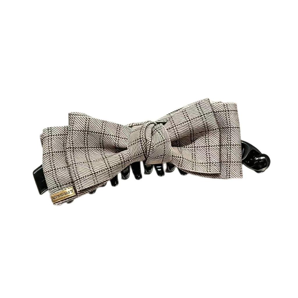 Korean Style Plaid Bow Banana Clip for Women - High Ponytail Claw Clip Hair Accessory