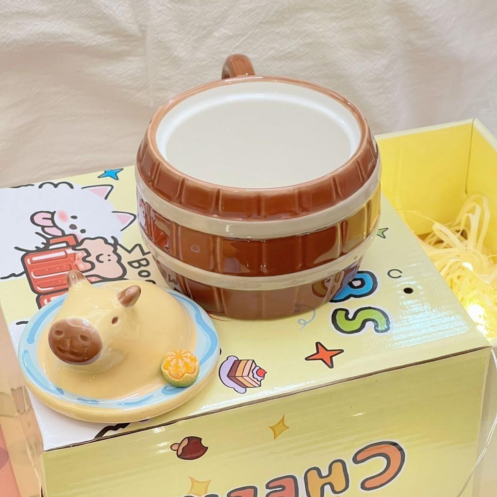 Capacity Capybara Large Ceramic Mug Coffee Cup Gold Spoon Girl Birthday Gift
