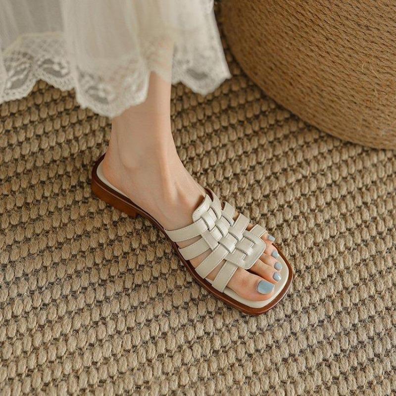Woven cool slippers women's summer new open-toed casual flat-heeled sandals beach word