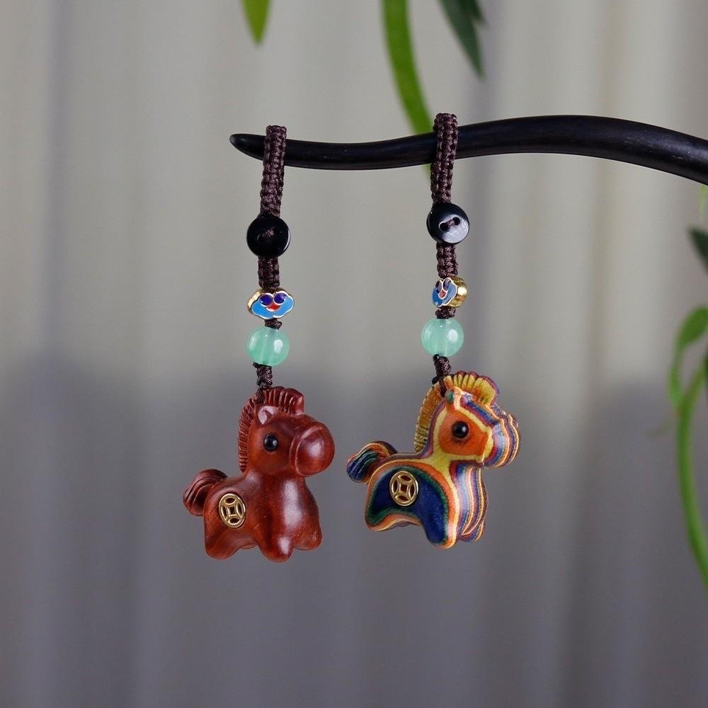Wooden Horse Keychain Traditional Horse Pendant Chinese Style Mobile Phone Chain  Year of The Horse