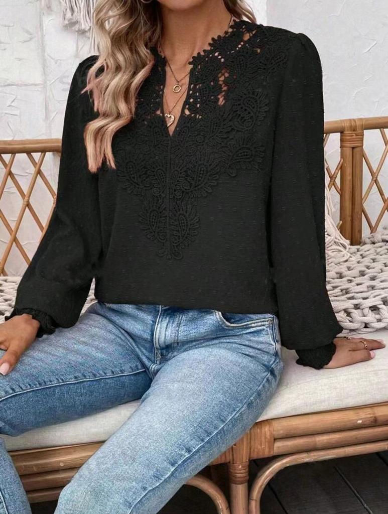 2024 Women's Appliqué Cutwork Ruching Shirt