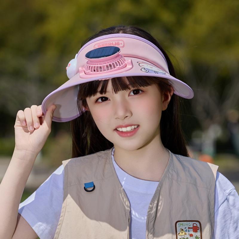 Children's Hats Big Eaves Solar Fan Hats Male and Female Babies Outdoor Sun Protection Hats Cartoon Cute Empty Top Sun Hats