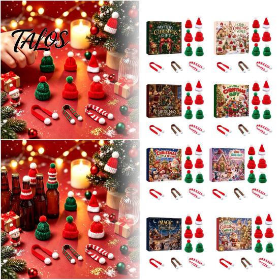 Decorative Bottle Toppers for Christmas 9 Pcs Mini Knit Hat And Scarf Set Advent Calendar, Handmade Tiny Santa Gift Kids Scarves Countdown Calendar