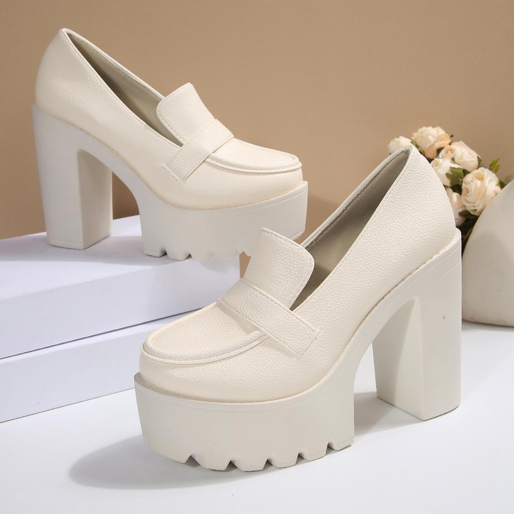 Women Platform Pumps Round Toe Casual High Heels Shoes for Women Elegant Outdoor Comfortable Anti-slip Shoes
