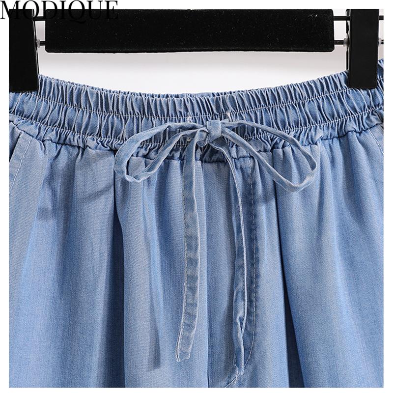 MODIQUE Women's Denim Shorts Summer Plus Size New Loose Casual Solid Color A-Line Denim Short Pant Female High Waisted Hotsweet Blue Trousers Blue